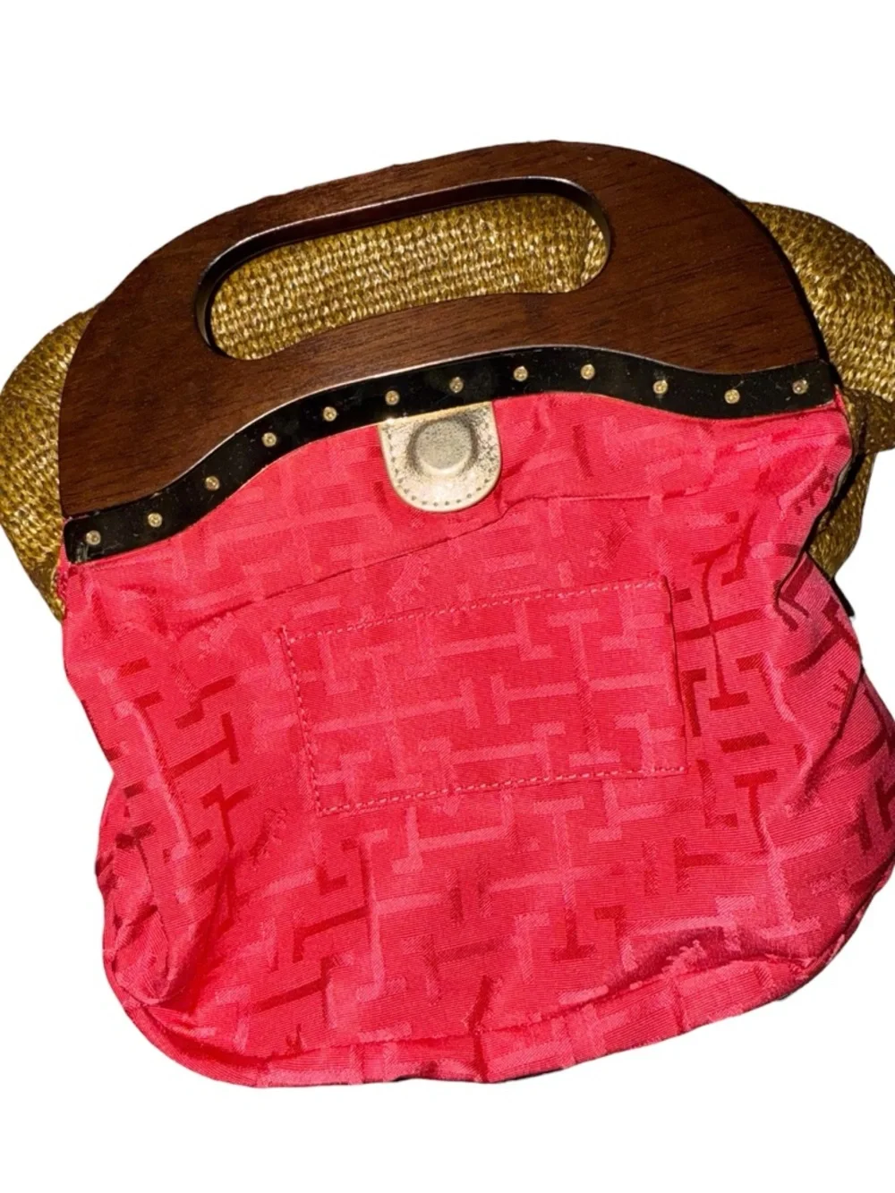 Elaine Turner Woven Straw Clutch with Wooden Handle, beachy, like new! - Picture 5 of 6